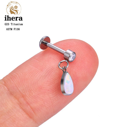 ASTM F136 G23 Titanium Piercing Water Drop Opal Stud Earrings 16G Labret Lip Ring Ear Tragus Cartilage Helix Daith Body Jewelry