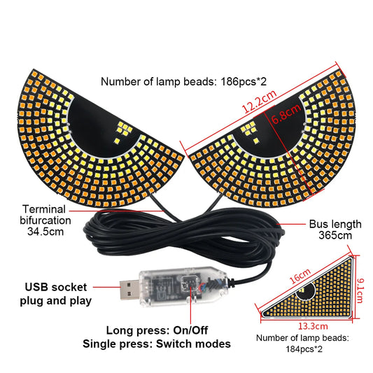 2Pcs Car LED Devil's Eye Rear Warning Light Decorative Light Devil Eye Atmosphere Light Decoration Accessorie 5V USB Multi-Mode