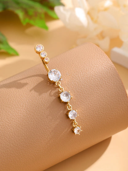 Gold Color Stainless Steel Belly Button Ring Long Dangled Flower Crystal Navel Belly Piercing Rings for Women Sexy Jewelry