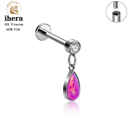 ASTM F136 G23 Titanium Piercing Water Drop Opal Stud Earrings 16G Labret Lip Ring Ear Tragus Cartilage Helix Daith Body Jewelry
