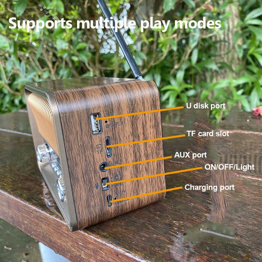 Portable FM AM SW Radio Multi-band Vintage Radios Wireless Bluetooth Speaker with LED Flashlight Supportt TF Card U Disk AUX