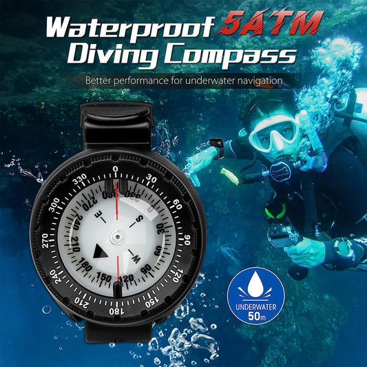 Digitaler Unterwasser-Tauchkompass, 50 m, professioneller wasserdichter Navigator, digitale, leuchtende, ausgewogene Tauchuhr zum Schwimmen