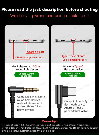 L Jack Magnetic Wired Gaming Headset 3.5mm Type-C Music Headset HiFi Mic Stereo Surround Sound For Phone Computer Mic Headset