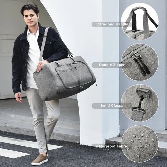 Duffel Bags Foldable Duffle Bag with Shoes Compartment Overnight Bags Waterproof Tear Resistant Clothes Organizer Storage Bag
