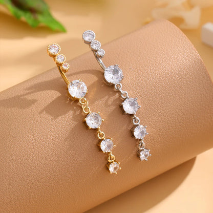 Gold Color Stainless Steel Belly Button Ring Long Dangled Flower Crystal Navel Belly Piercing Rings for Women Sexy Jewelry