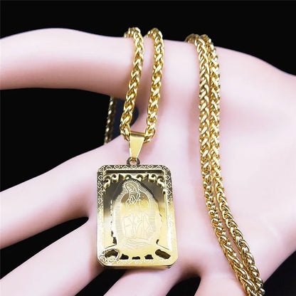 HNSP Medal Necklace Stainless Steel Virgin Mary Pendant Chain For Men Religious Jewelry Accessories