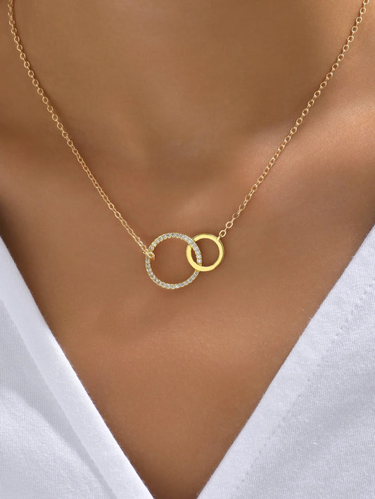Edelstahlhalsketten für Damen, modische dünne Kette, minimalistisch, zierliche Halskette mit Doppelkreis-Anhänger am Hals, Schmuck