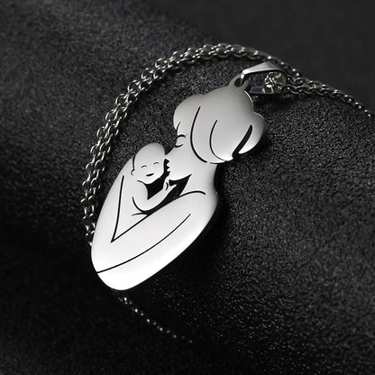 Teamer Family Baby Mom Mother Necklace Stainless Steel Pregnant Love Heart Pendant Neck Chain Women Jewelry Mother's Day Gifts