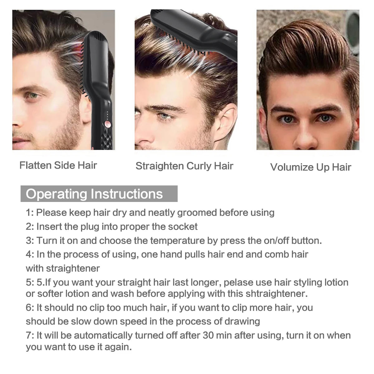 Hot Comb Straightener Heating Comb For Men Beard Electric Negative Ion Hair Straightening Brush Wet Dry Use Quick Hair Styler