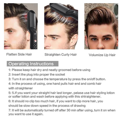 Hot Comb Straightener Heating Comb For Men Beard Electric Negative Ion Hair Straightening Brush Wet Dry Use Quick Hair Styler