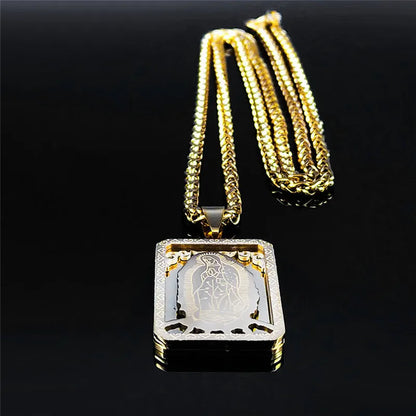HNSP Medal Necklace Stainless Steel Virgin Mary Pendant Chain For Men Religious Jewelry Accessories