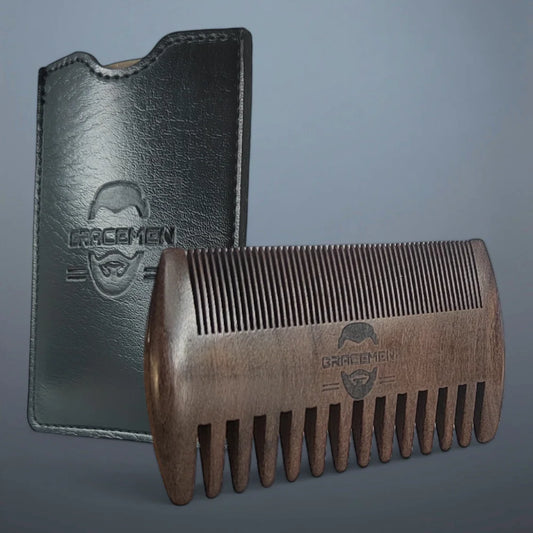 Gracemen Retro Beard Set - Boar Beard Brush & Double Sides Comb & Leather Protection Sleeve & Travel Pouch