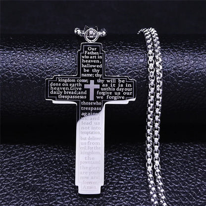 HNSP Stainless Steel Bible Big Cross Chain Necklace Pendant For Men Neck Jewelry Religion Accessories