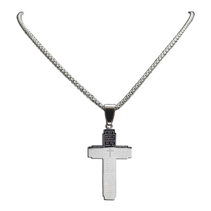 HNSP Stainless Steel Bible Big Cross Chain Necklace Pendant For Men Neck Jewelry Religion Accessories