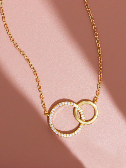 Edelstahlhalsketten für Damen, modische dünne Kette, minimalistisch, zierliche Halskette mit Doppelkreis-Anhänger am Hals, Schmuck