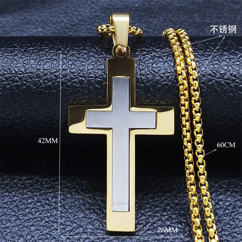 HNSP Edelstahl Kreuz Anhänger Kette Halskette Für Männer Christus Jesus Schmuck Katholische Kruzifixe Rosenkränze Zubehör