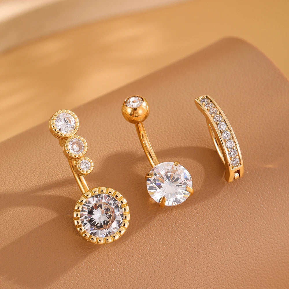 3pcs Gold Color Heart Butterfly Dangled Belly Piercing Sets 14G Stainlees Steel Navel Jewelry for Women Girls Body Belly Rings