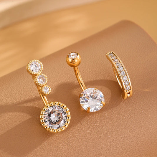 3pcs Gold Color Heart Butterfly Dangled Belly Piercing Sets 14G Stainlees Steel Navel Jewelry for Women Girls Body Belly Rings