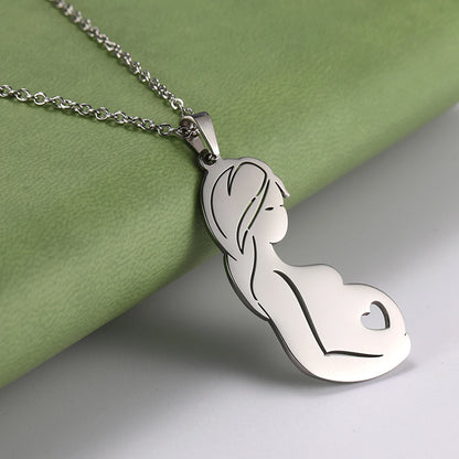 Teamer Family Baby Mom Mother Necklace Stainless Steel Pregnant Love Heart Pendant Neck Chain Women Jewelry Mother's Day Gifts