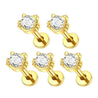 1 pieza de pendientes de titanio de 16 g con parte trasera plana para cartílago, piercing de cristal para labio, trago, hélix, lóbulo, joyería para mujer.