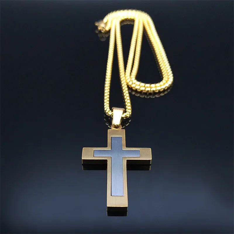 HNSP Edelstahl Kreuz Anhänger Kette Halskette Für Männer Christus Jesus Schmuck Katholische Kruzifixe Rosenkränze Zubehör