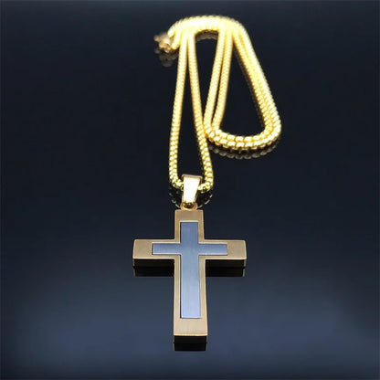 HNSP Edelstahl Kreuz Anhänger Kette Halskette Für Männer Christus Jesus Schmuck Katholische Kruzifixe Rosenkränze Zubehör