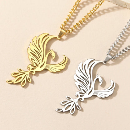 Dawapara Mythological Animals Phoenix Necklace Powerful Totem Celtic Crescent Moon Protection Amulet Stainless Steel Jewelry