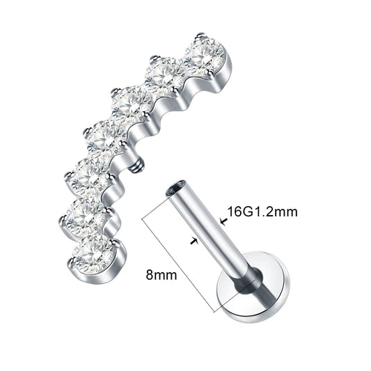 G23 Titanium Zircon Labret Piercings Lip Rings Gold Color CZ Cartilage Helix Lobe Conch Earring Stud Piercings Women Jewelry 16G