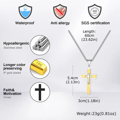 Halsketten mit 3D-Kreuzanhänger für Männer und Jungen, schwarz-goldfarbene Kreuzkette aus Edelstahl, Partygeschenk