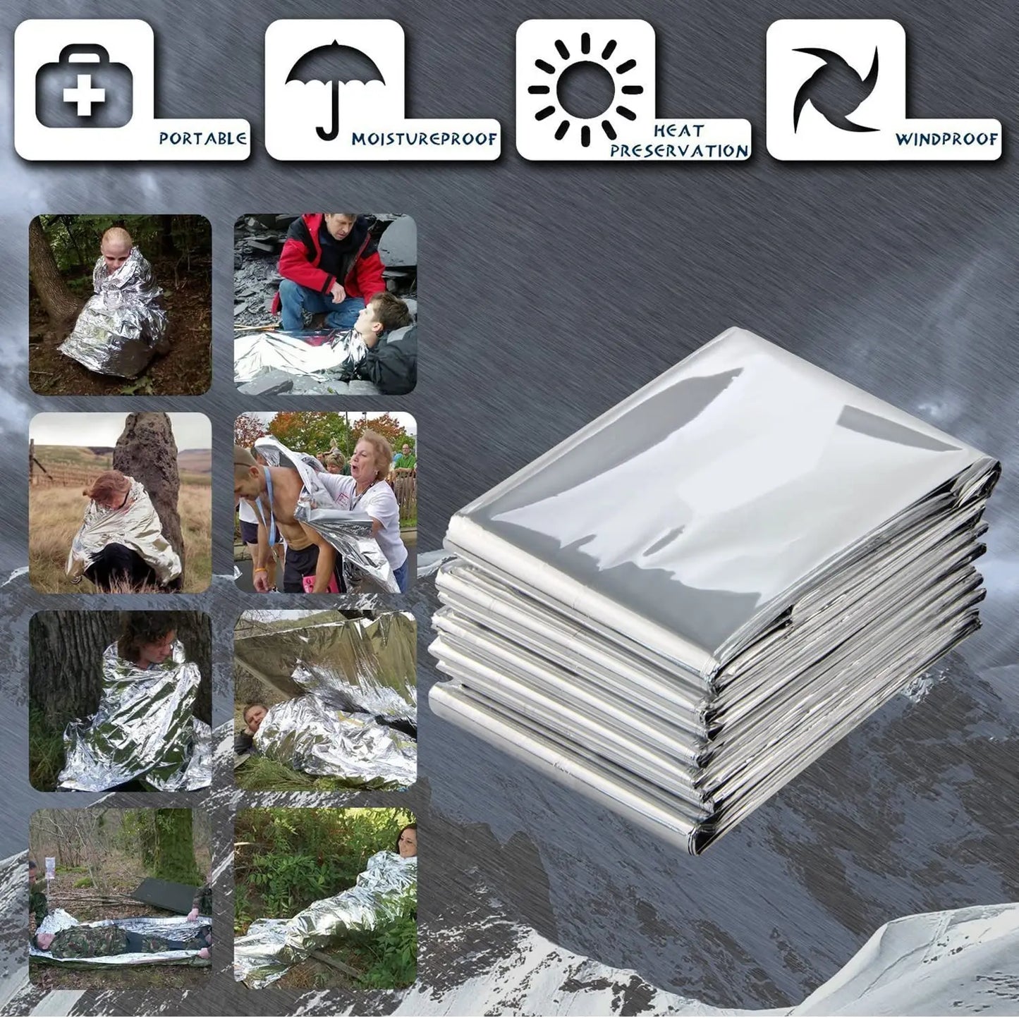 3 Pack Emergency Blanket 160*210cm Survival First Aid Thermal Mylar Space Blanket Silver for Camping Hiking Exploration
