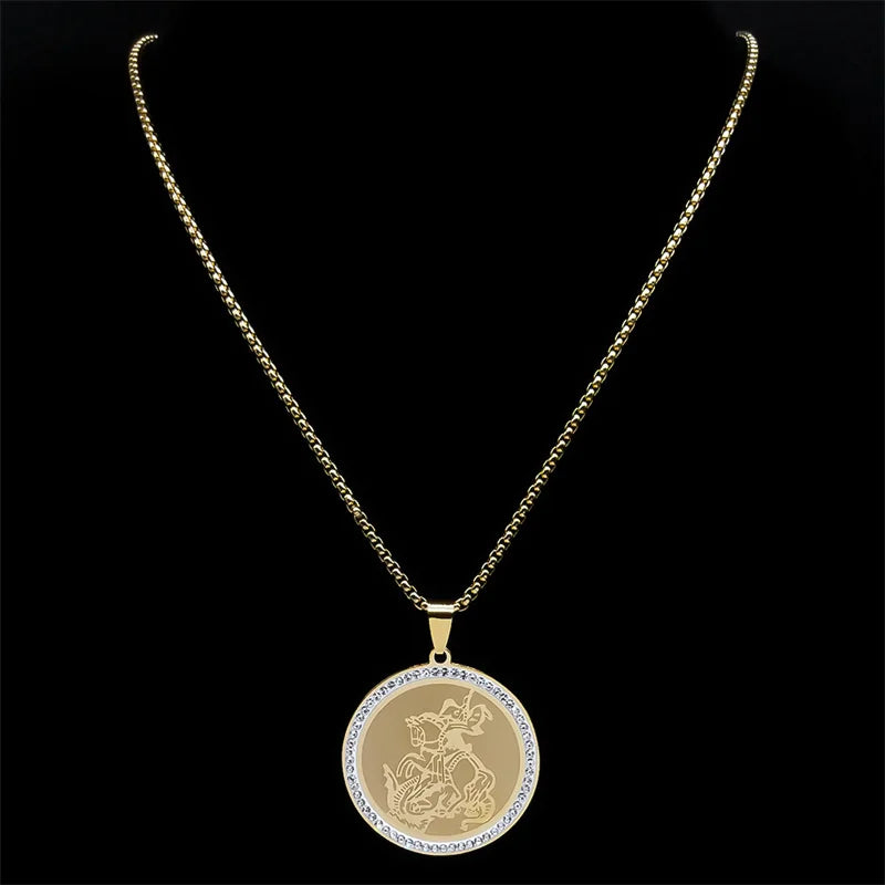 Erzengel St. Michael Halskette für Frauen Männer Edelstahl Gold Farbe Christian Saint Kette Schmuck colar masculino NZZZ506S02