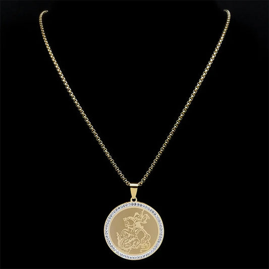 Archangel St.Michael Necklace for Women Men Stainless Steel Gold Color Christian Saint Chain Jewelry colar masculino NZZZ506S02