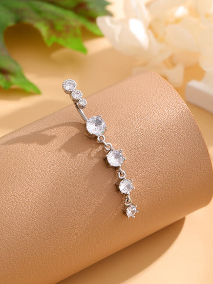 Gold Color Stainless Steel Belly Button Ring Long Dangled Flower Crystal Navel Belly Piercing Rings for Women Sexy Jewelry