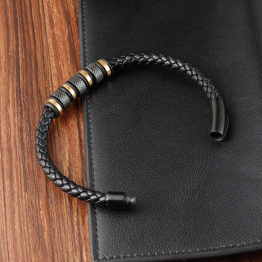 Simple Fashion Stainless Steel Genuine Leather Men's Charm Magnet Jack Accessories Jewelry Gifts Bracelet