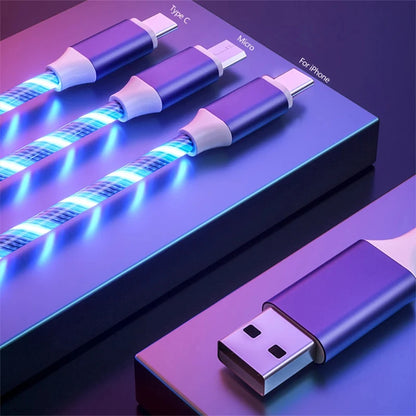 NNBILI Glowing LED Light USB 3 IN 1 cable Phone Fast Charging Charger Luminous Type C Cable For Xiaomi iPhone Phone Accessories