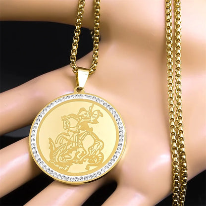 Erzengel St. Michael Halskette für Frauen Männer Edelstahl Gold Farbe Christian Saint Kette Schmuck colar masculino NZZZ506S02