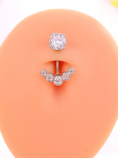 Gold Color Stainless Steel Belly Button Ring Long Dangled Flower Crystal Navel Belly Piercing Rings for Women Sexy Jewelry