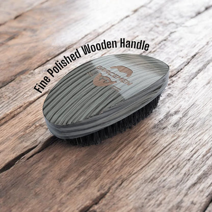 Gracemen Wave Brush 360 Grooming Brush for Wave Hairs Gray Finish Wooden Handle Men's Beard Brush