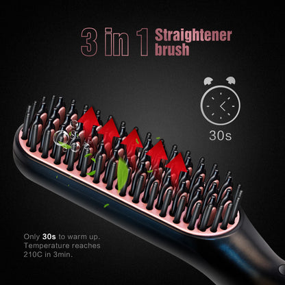 Hot Comb Straightener Heating Comb For Men Beard Electric Negative Ion Hair Straightening Brush Wet Dry Use Quick Hair Styler