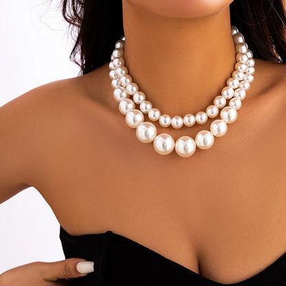 2 Women's European And American Trendy Double Row Large Pearl Necklaces For Outdoor Travel Parties, Holiday Gifts -802057