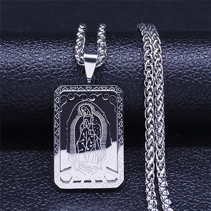 HNSP Medal Necklace Stainless Steel Virgin Mary Pendant Chain For Men Religious Jewelry Accessories