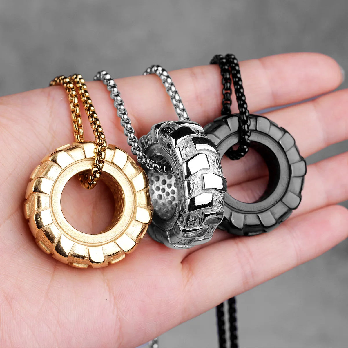 Reifen Fitness Gym Herren Lange Halsketten Anhänger Kette Hip Hop für Junge Männlich Edelstahl Schmuck Kreativität Geschenk Großhandel