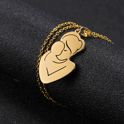 Teamer Family Baby Mom Mother Necklace Stainless Steel Pregnant Love Heart Pendant Neck Chain Women Jewelry Mother's Day Gifts