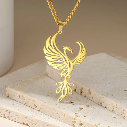 Dawapara Mythological Animals Phoenix Necklace Powerful Totem Celtic Crescent Moon Protection Amulet Stainless Steel Jewelry