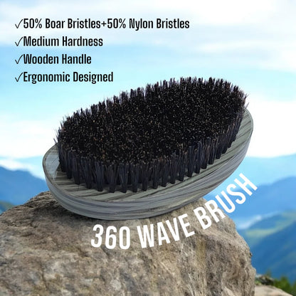 Gracemen Wave Brush 360 Grooming Brush for Wave Hairs Gray Finish Wooden Handle Men's Beard Brush