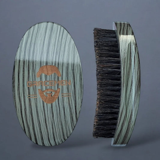Gracemen Wave Brush 360 Grooming Brush for Wave Hairs Gray Finish Wooden Handle Men's Beard Brush