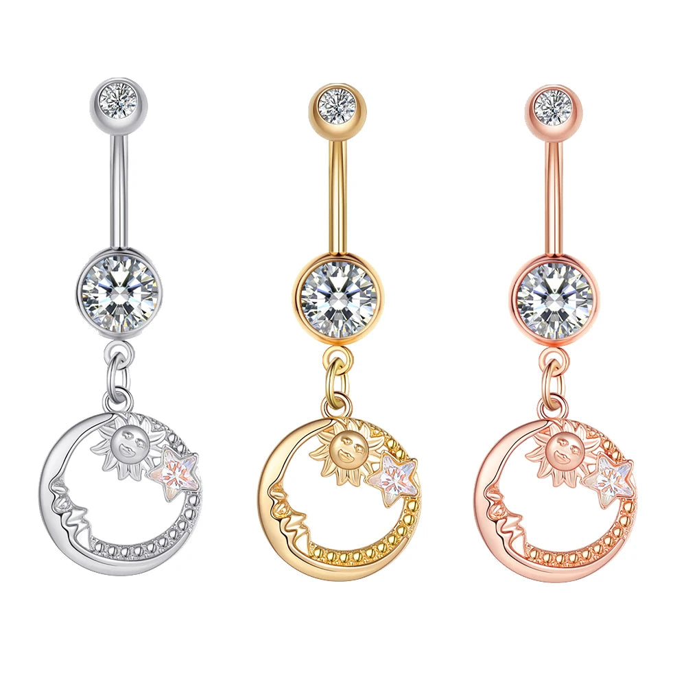 3pcs Gold Color Heart Butterfly Dangled Belly Piercing Sets 14G Stainlees Steel Navel Jewelry for Women Girls Body Belly Rings