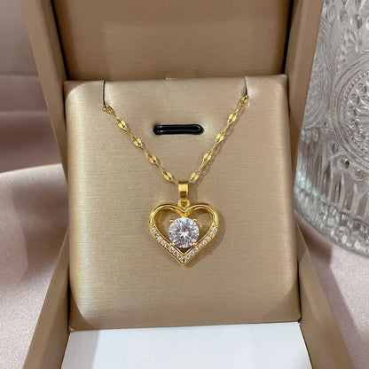 Halskette mit Herzanhänger aus künstlichen Edelsteinen für Frauen, goldene Lippen-Halskette aus Edelstahl, weibliche Halsketten, Schmuck für Mädchen