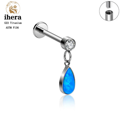 ASTM F136 G23 Titanium Piercing Water Drop Opal Stud Earrings 16G Labret Lip Ring Ear Tragus Cartilage Helix Daith Body Jewelry