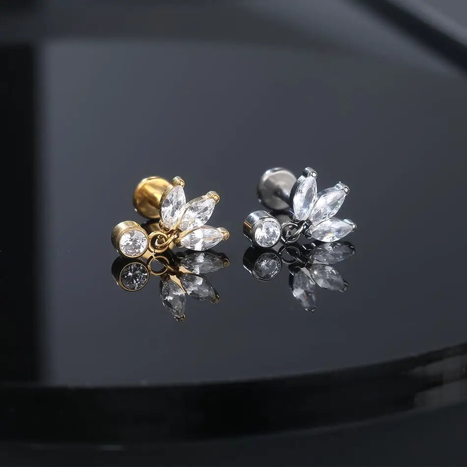 G23 Titanium Labret Monroe  Rings Piercing Zirconia Pendant Ear Cartilage Tragus Lobe Helix Piercing Women Body Jewelry 16G